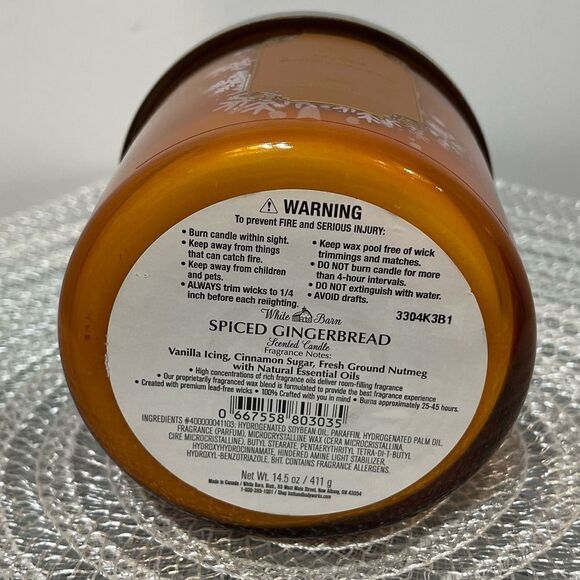 BBW White Barn Spiced Gingerbread 3 Wick Candle NWT - Picture 3 of 3